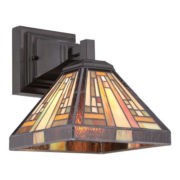 Wall Light Squared Tiffany Style Coloured Glass Vintage Bronze LED E27 100W Loops