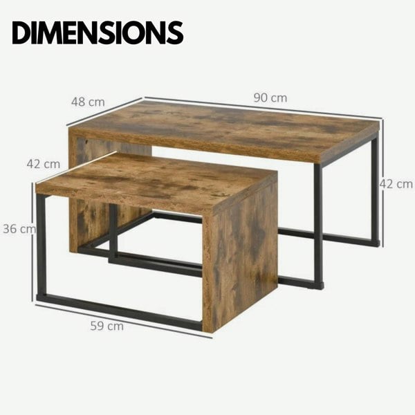 Rafaelo Mobilia Set Of 2 Nesting Tables Industrial Rustic Brown