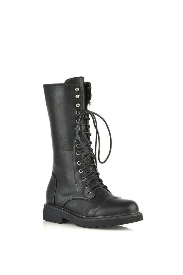 XY LONDON Knee High Chunky Mid-Calf Lace up Combat Boots