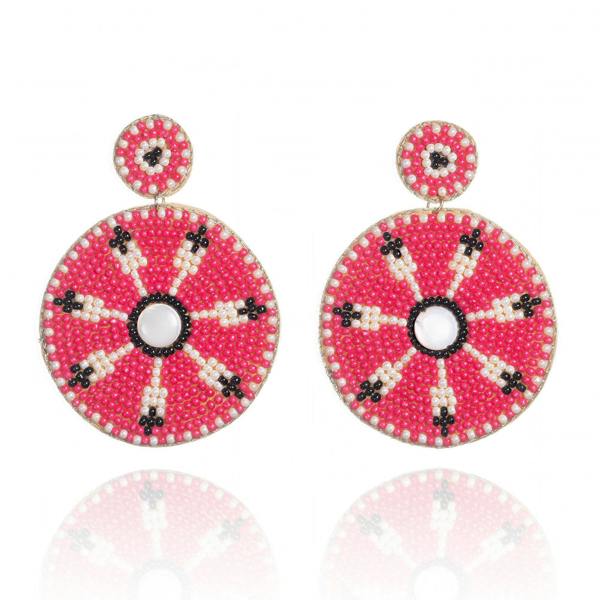 Large Pink Beaded Statement Earrings for Women - namana.london