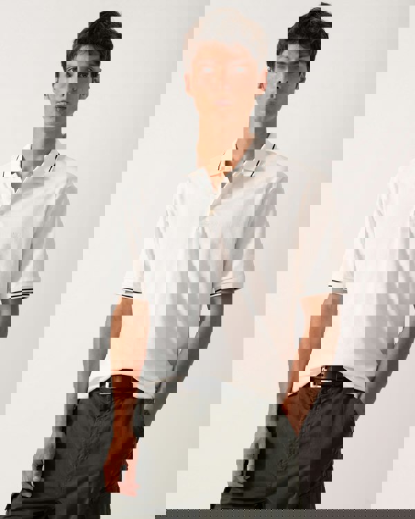 Armani Exchange Mens Regular Fit Mercerised Cotton Polo Shirt - Off White U0009