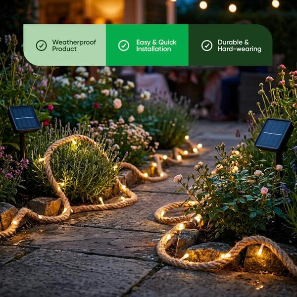 Gardenwize Solar Rope Lights – 4m Decorative LED Rope Light with 45 LEDs