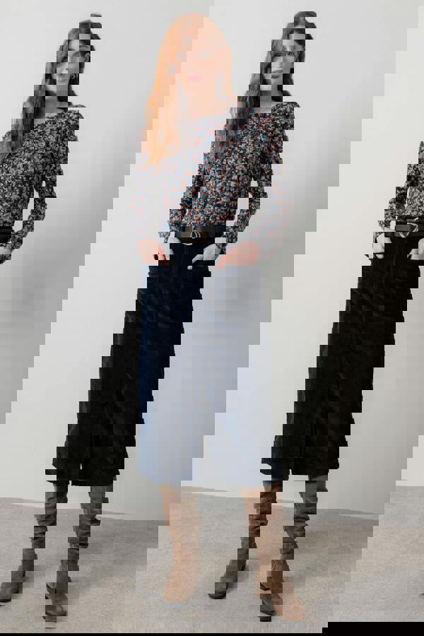 Lily & Me Penrose Stretch Jumbo Cord Midi Skirt Navy