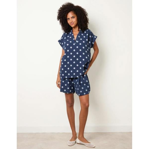 Blue Vanilla Cheesecloth Polka Dot Short Set
