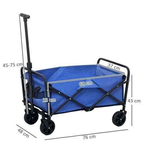 Bobobiy 62L Festival Trolley on Wheels, 120kg Heavy Duty Collapsible Folding Wagon with Adjustable Handle and Carrying Bag for Beach, Blue