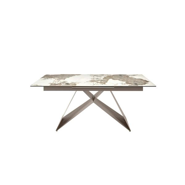 Angel Cerdá Rectangular extending dining table in porcelain marble and taupe grey steel 1114