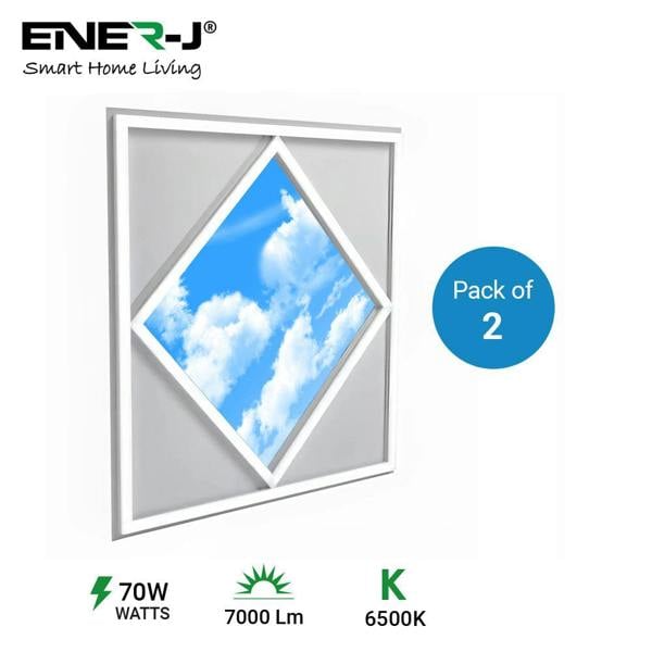 ENER-J 60x60cm Diamond Sky & Cloud Ceiling LED Panel Light - 70W, Cool White | Pack of 2 - 6500K