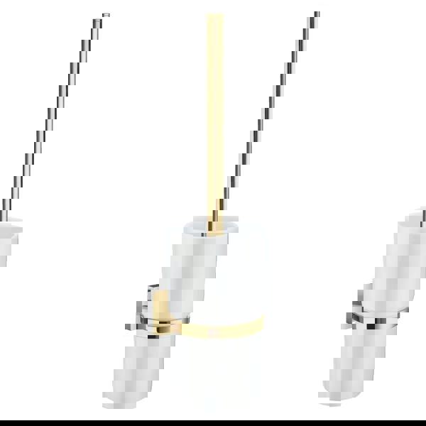 Polished brass toilet brush with porcelain holder