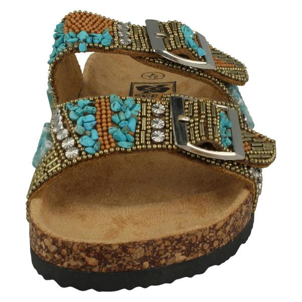 Down to Earth Ladies Down To Earth Dual Buckle Strap Beaded Mule Sandals F00251