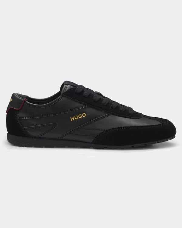HUGO Lytton Mens Suede - paneled trainers with a retro silhouette - Black 007 | CHO | Designer Mens Trainers