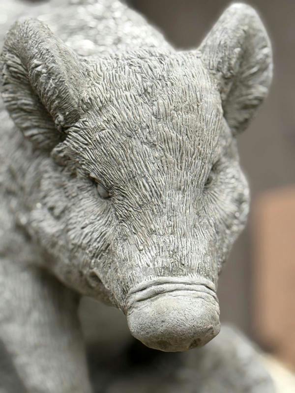 OSN Stone Wild Boar Statue – Detailed Woodland Garden Ornament
