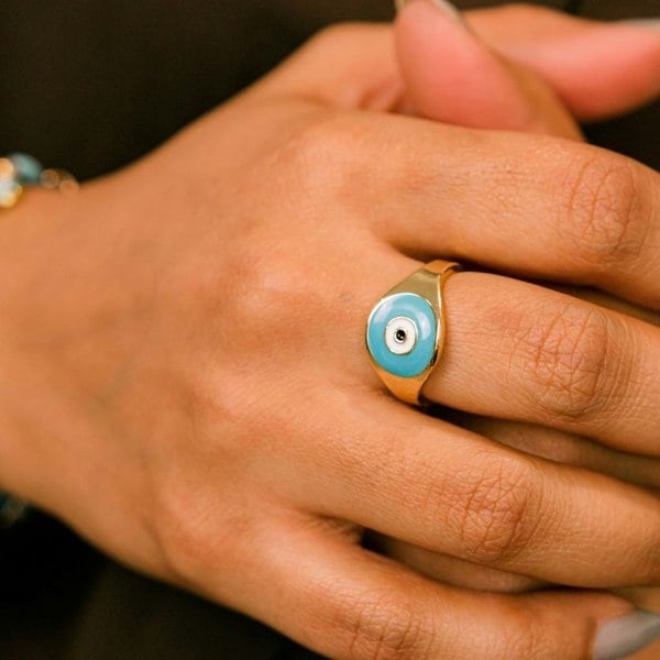 The Colourful Aura Adjustable Devil Evil Eye Turkish Boho Protection Nazaria Ring