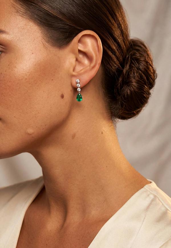 Latelita Delphine Colombian Emerald Triple Drop Earrings Silver
