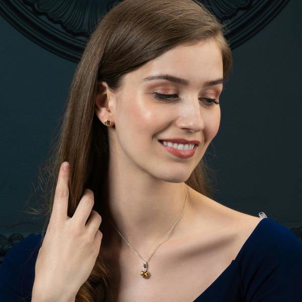 925 Sterling Silver Round Stud Earrings with Citrine Gemstones - namana.london