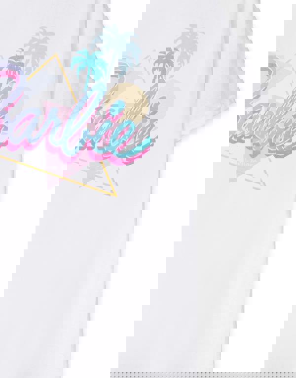 Barbie Womens White Pastel Palm Trees Short Sleeved T-Shirt