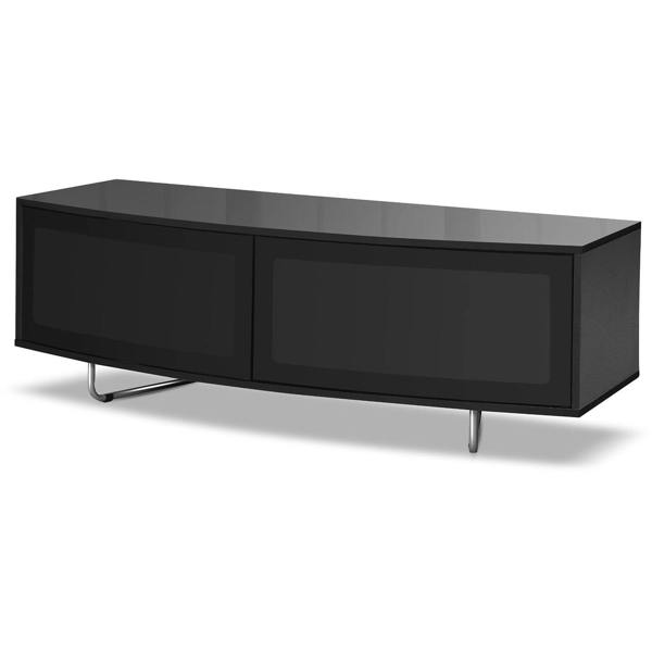 Homeology Caru Gloss Black Beam-Thru Remote Friendly Super-Contemporary"D" Shape Design 32"-65" LED/OLED/LCD TV Cabinet