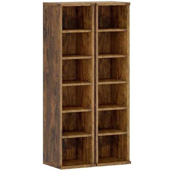 Bobobiy Set of 2 CD Media Display Shelf Unit Tower Rack with Adjustable Shelves, Rustic Brown