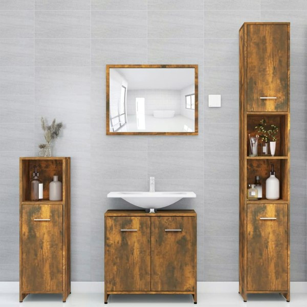 Berkfield Bathroom Cabinet Smoked Oak 30x30x183.5 cm Engineered Wood