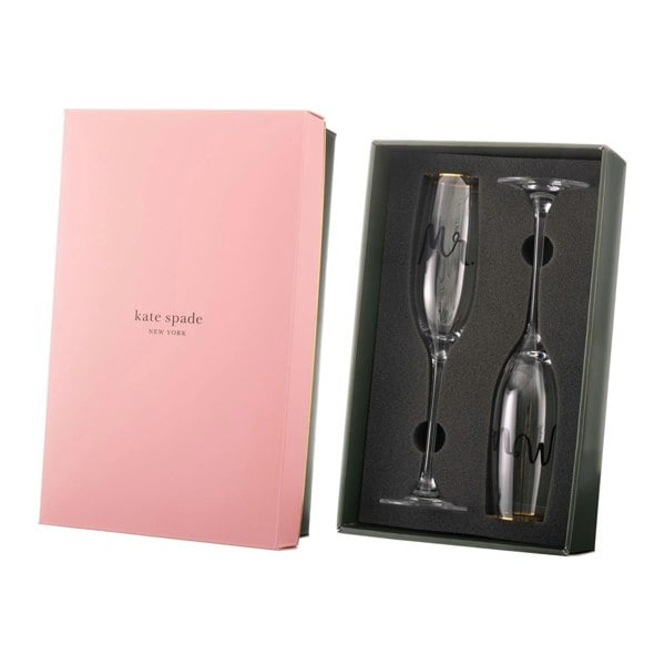 Diamante Crystal Kate Spade Champagne Flutes ‘Mr & Mrs’ - Set of 2