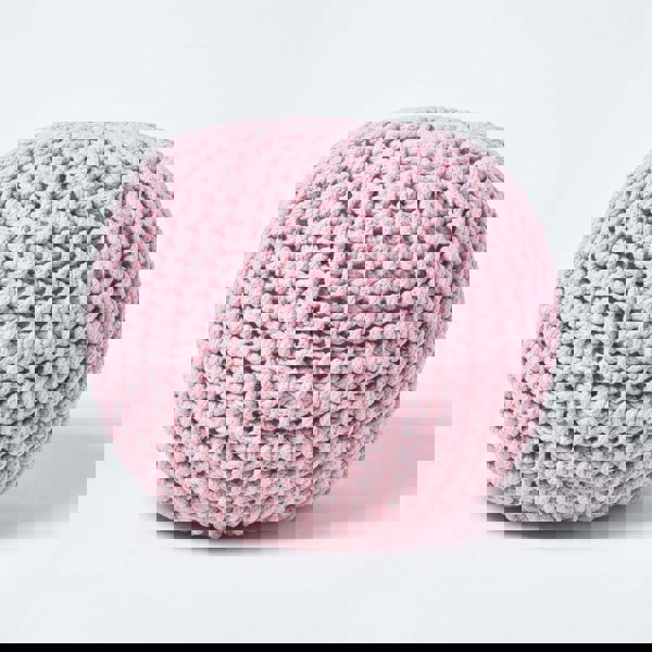 HOMESCAPES Round Cotton Knitted Pouffe Footstool Bean Filled Hand Knitted
