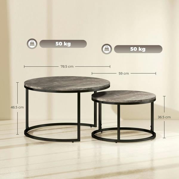 Wyld Haus Reniso Set Of 2 Metal And Wood Marble Effect Industrial Round Nesting Coffee Tables