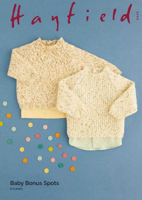 Hayfield Baby Bonus Spots DK Knitting Pattern 5443, Sweaters for Baby, 0 - 2 Years - Easy