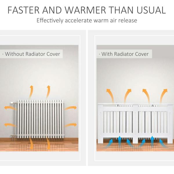 White radiator cover panel with vertical slats and rectangular side frame