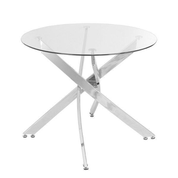 Living and Home Modern Clear Tempered Glass Dining Table Coffee Table with Chrome Crossed Legs