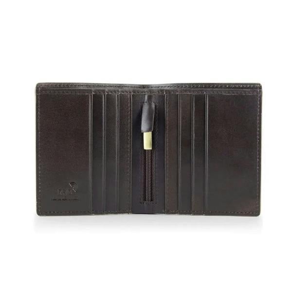 Open view of Brown leather wallet with a tassel on a white background