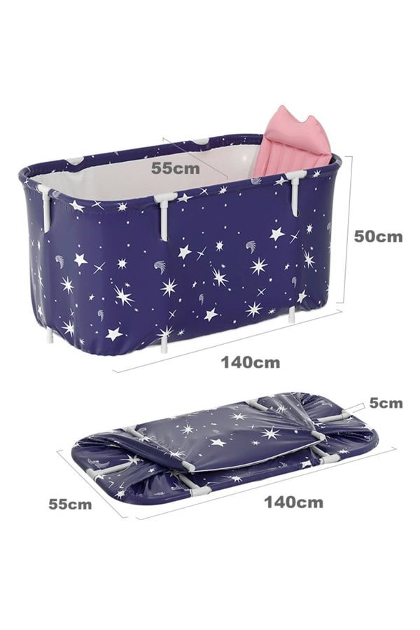 Living and Home Dark Blue Portable Folding Large Portable Folding Bathtub with Cushion 140cm W x 55cm D x 50cm H
