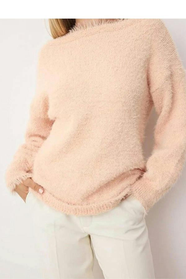 WOVCOR Furry Turn-Down Collar Knit Sweater