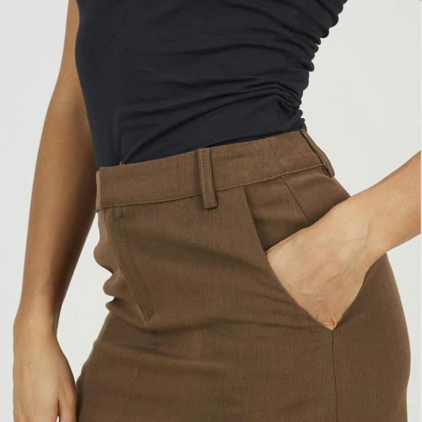Brave Soul Brown Tailored Midi Skirt With Slit Detail - Brown Image 4