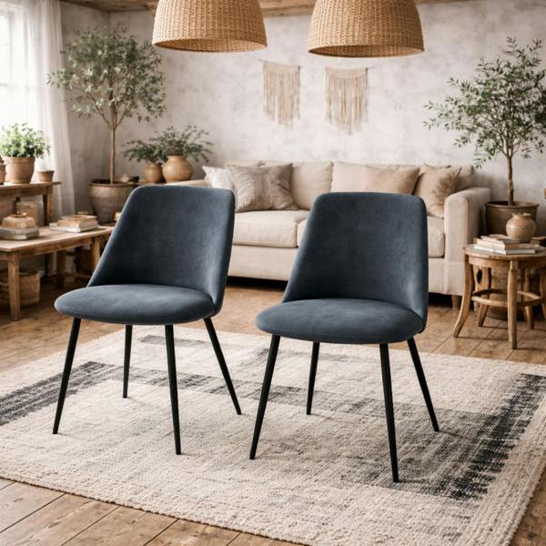 Wyld Haus Set of 4 Svendborg Grey Upholstered Dining Chair Black Metal Legs