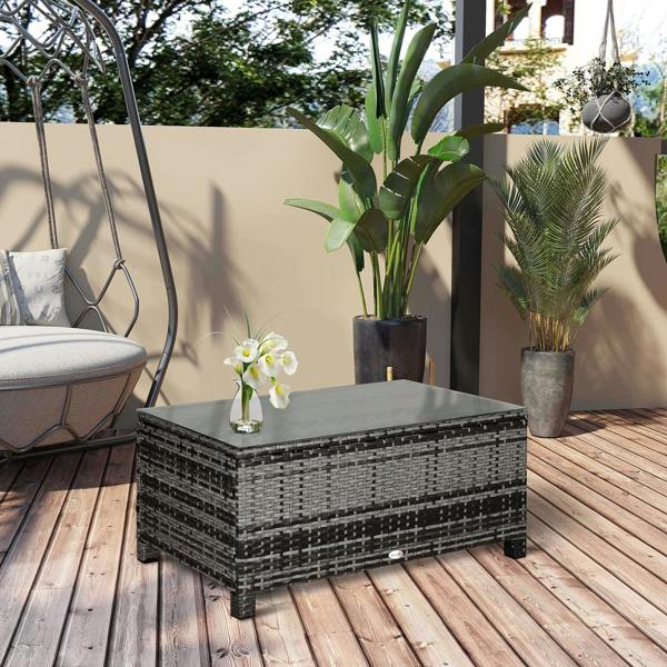 Wyld Haus Lolifi Grey Rattan Outdoor Coffee Table With Glass Top