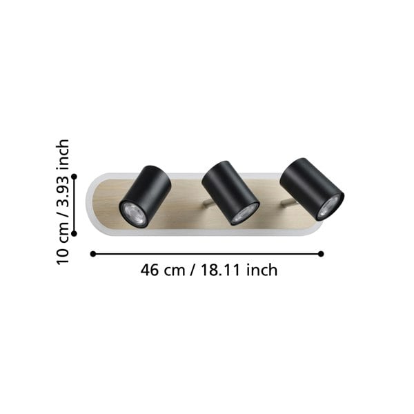 EGLO Rimbocchi Natural Wood And Steel Modern 3-Light Spotlight