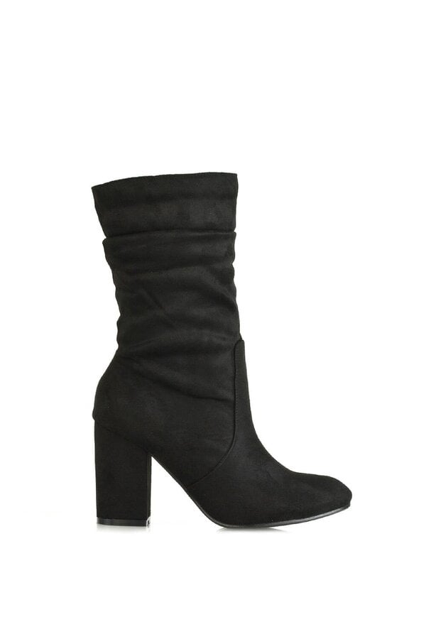 XY LONDON Mid Calf High Block Heel Ruched Boots