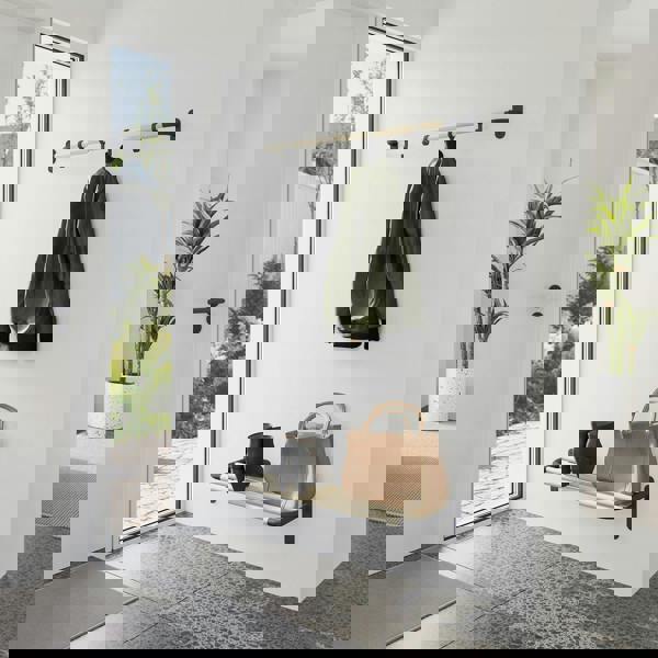 BESLAGSBODEN 4 Hook Coat Rack in Beech/Black Aluminium, Length 1000mm