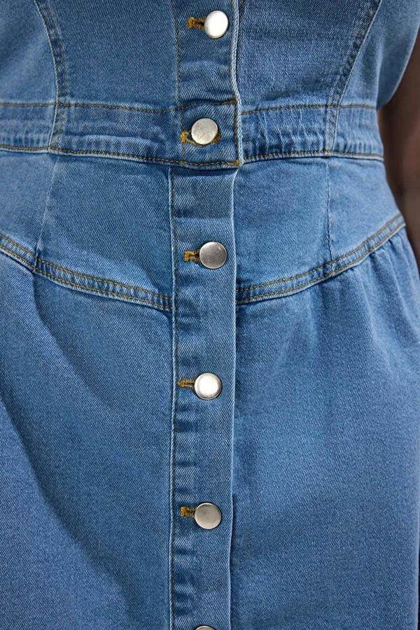 WOVCOR Jacket Collar A-line Comfort Denim Plus Size Dress