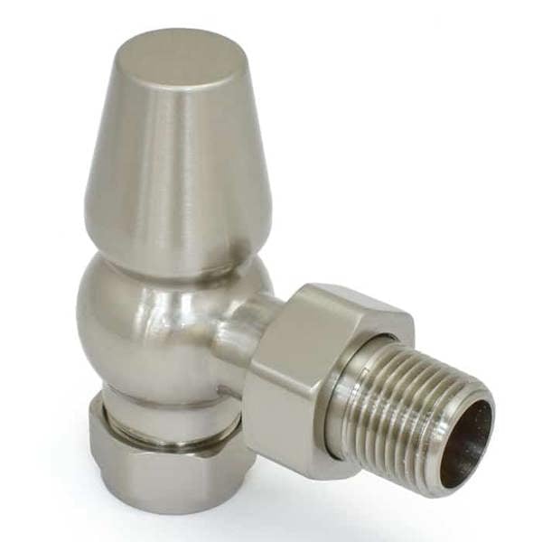 West Radiators Faringdon Traditional Thermostatic Radiator Valve - Satin Nickel - Angled TRV