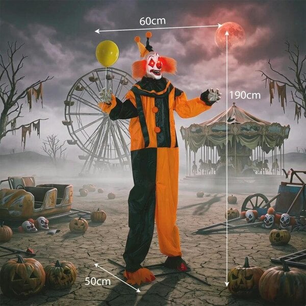 Bobobiy 190cm Life Size Animated Clown Halloween Decoration, Scary Halloween Animatronics Decor with Sound Touch Activated