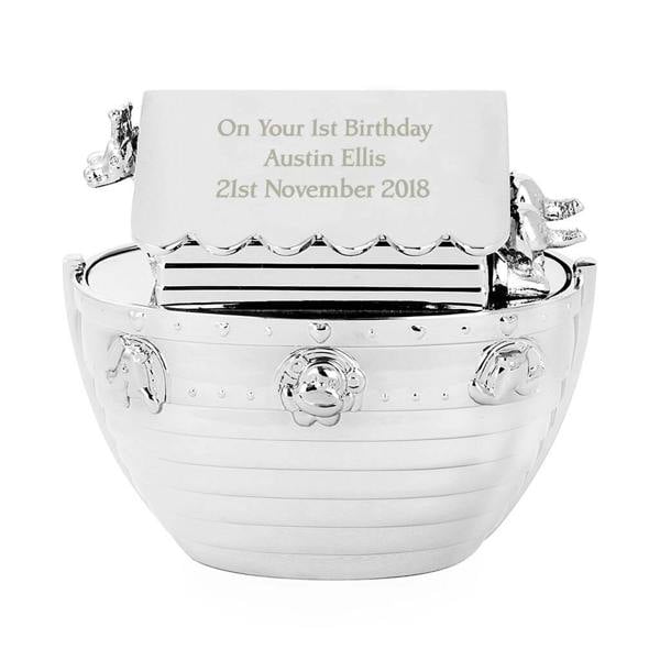 Personalised Silver Noah’s Ark Money Box - alternative angle