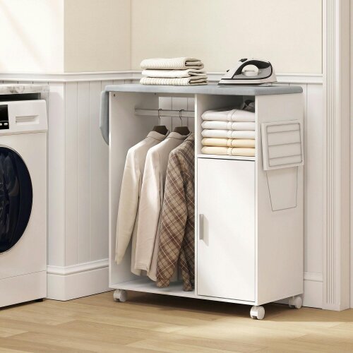 HOMCOM Rolling Ironing Board Cabinet, Foldable Ironing Station with Storage
