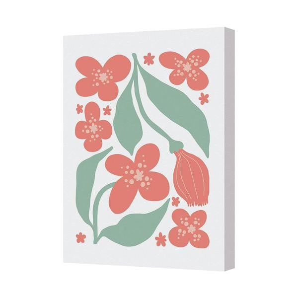 Benjamin Tate Design Floral Canvas Wall Art Red Pink Flowers With Green Leaves