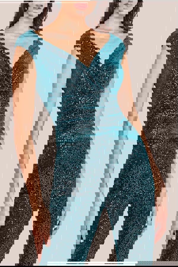 Sequin Velvet Bardot Jumpsuit - Emerald Green TR371