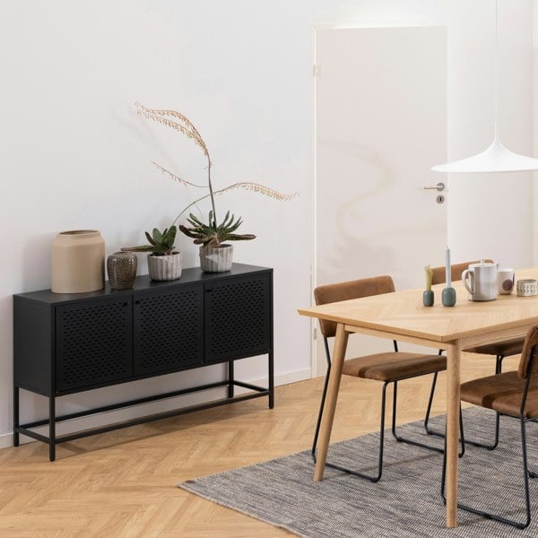 Furniture To Go Newcastle 3 Door Raised Sideboard in Matt Black