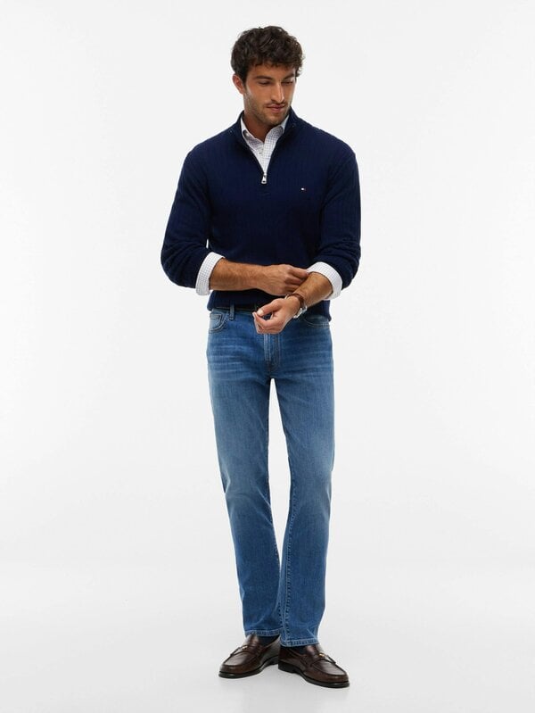 Tommy Hilfiger Wide Rib-Knit Mens Quarter-Zip Jumper - Carbon Navy