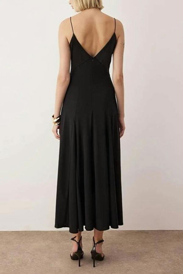WOVCOR Knit Satin Detailed Maxi Unlined Evening Dress