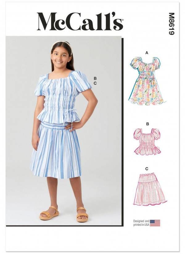 McCalls 8619 Paper Sewing Pattern – Kids' & Teens' Top, Dress & Skirt, Size 7-14, Easy