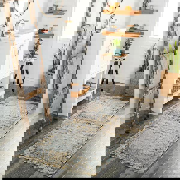 Livabliss City-Abstract Yellow Grey Blue Modern Marble Rug