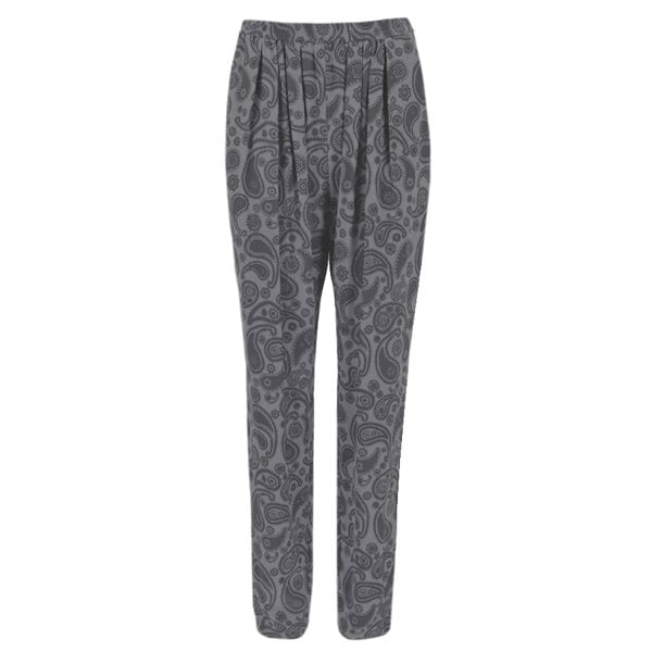 Stella McCartney luxurious silk satin trousers in a charcoal grey tone paisley pattern